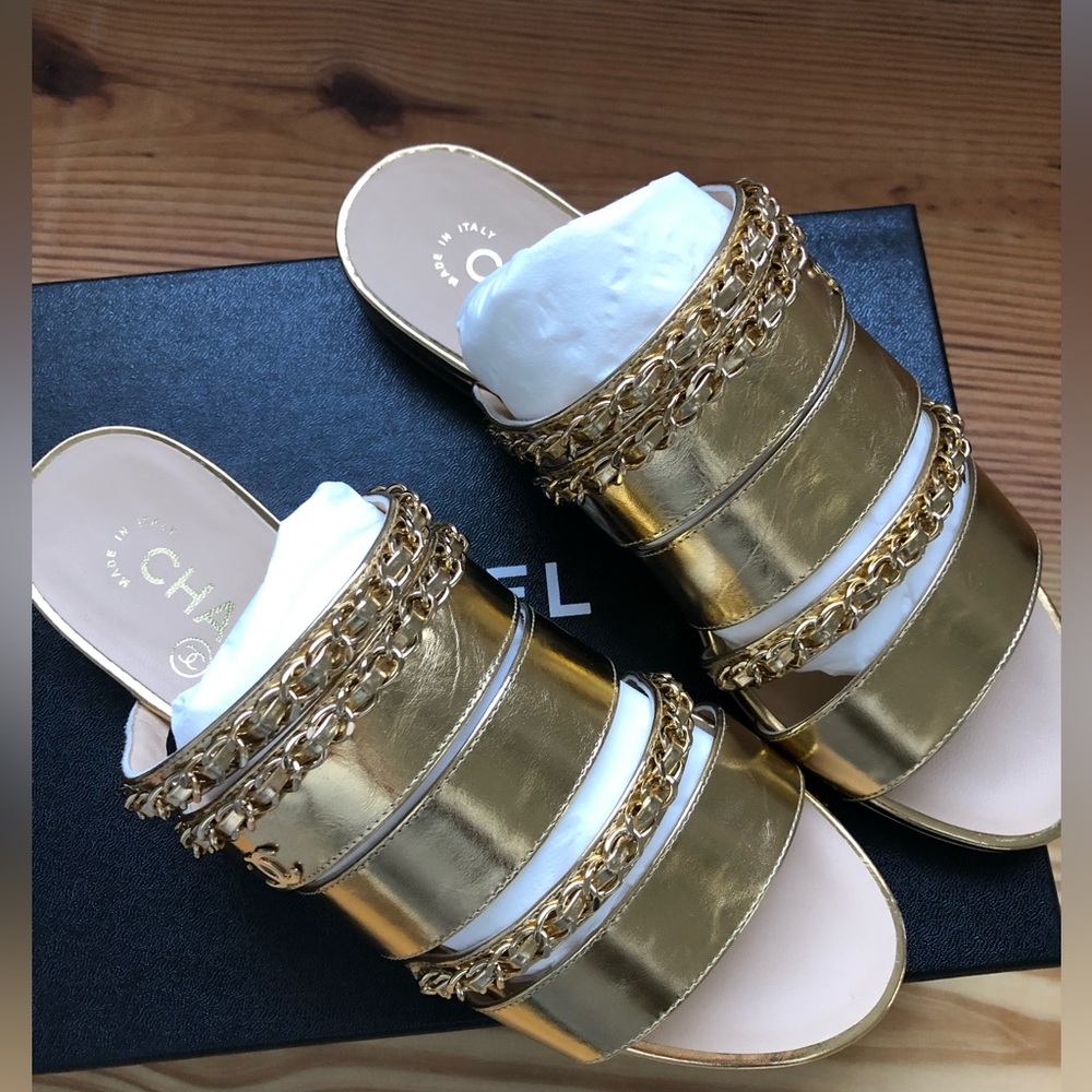 Chanel Gold Women's Slide Sandals